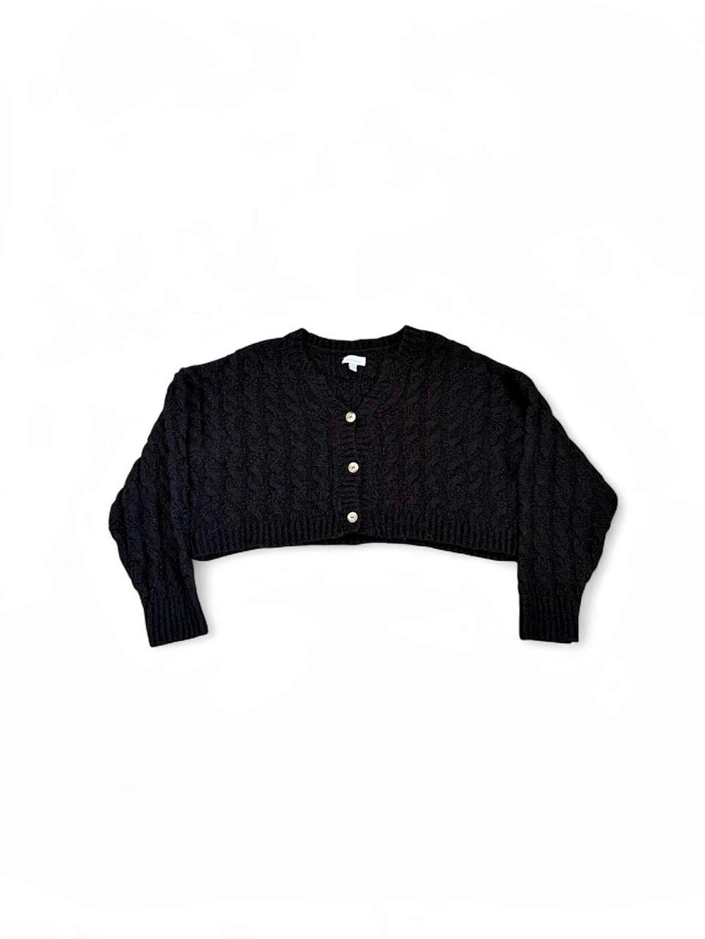 Topshop Black Cable Knit Cardigan – Size M | Cozy Classic Layering Piece | Chic